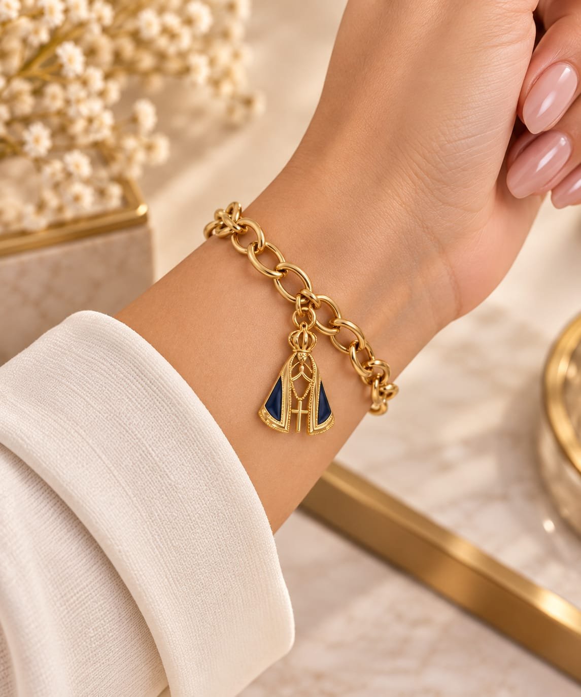 PULSEIRA VERNIZ ELO OVAL GRANDE C/ NOSSA SENHORA - Imagem 2
