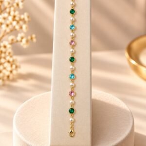 PULSEIRA DE PÉROLA COM CRISTAIS COLORIDA