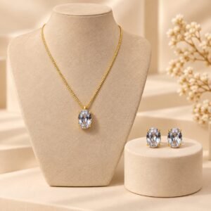 CONJUNTO OVAL PEDRA CIRCULAR ZIRCONIA GRANDE