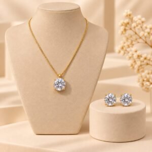 CONJUNTO PEDRA CIRCULAR ZIRCONIA MEDIA