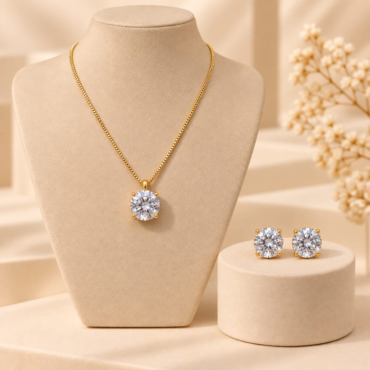 CONJUNTO PEDRA CIRCULAR ZIRCONIA MEDIA