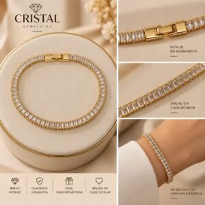 PULSEIRA REVIEIRA ESTILO BAGUETE DOURADA