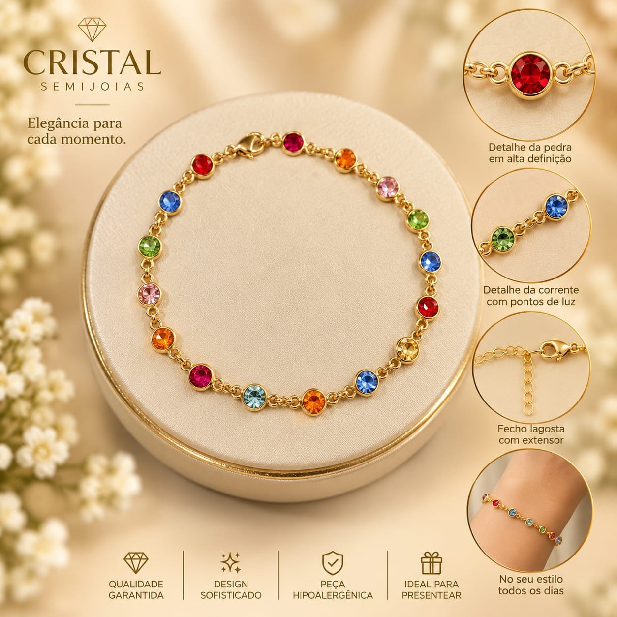 PULSEIRA COLORIDO PEDRINHAS CIRCULAR