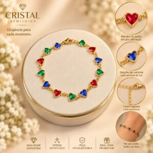 PULSEIRA  COLORIDO PEDRINHAS CORACOES