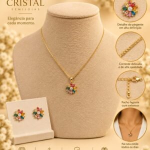 CONJUNTO FLOR COLORIDA EM PEDRAS