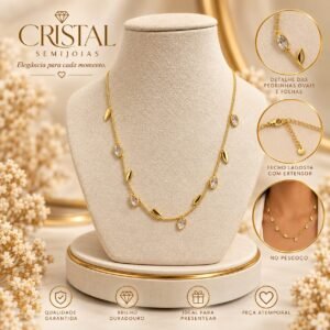 COLAR FOLHINHAS LISAS C/ DETALHES EM PEDRAS