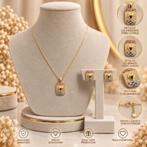 CONJUNTO TRES CORES RETANGULAR DETALHE CORACAO