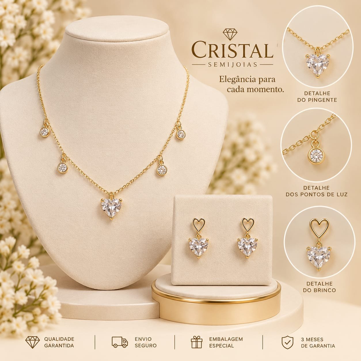 CONJUNTO PEDRA CORACAO C/ 4 PEDRINHAS