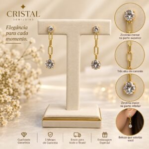 BRINCO PEDRA C/ CORRENTE E BASE ZIRCONIA