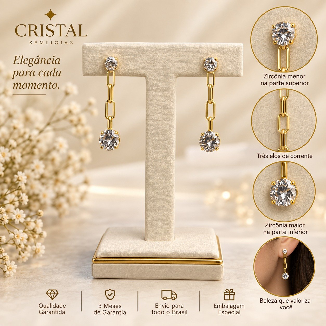BRINCO PEDRA C/ CORRENTE E BASE ZIRCONIA
