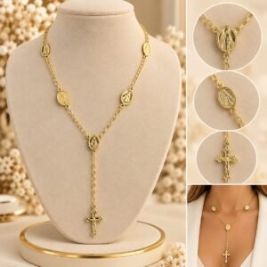 COLAR TERÇO 5 MEDALHAS LIDAS OVAIS