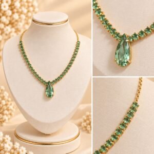 COLAR BANHO DE LUXO REVIEIRA BAGUETE VERDE C/ GOTA