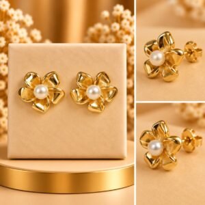 BRINCO DOURADO FLOR GORDINHA C/ PÉROLA AO MEIO