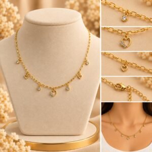COLAR PEDRINHAS ZIRCONIAS C/ CORACAO CRAVEJADA