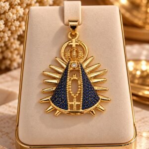 PINGENTE NOSSA SENHORA CRAVEJADA AZUL C/ RAIOS