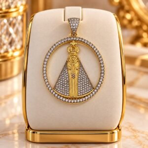 PINGENTE MEDALHA OVAL NOSSA SENHORA CRAVEJADA COM GANCHO