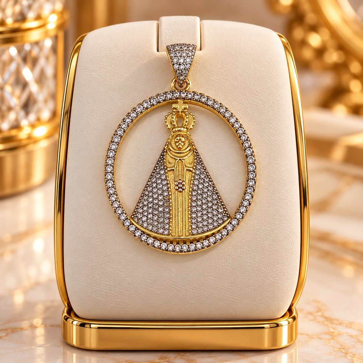 PINGENTE MEDALHA OVAL NOSSA SENHORA CRAVEJADA COM GANCHO