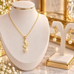 CONJUNTO GALHO TRÊS FOLHAS FOSCAS C/ PEDRA MENOR