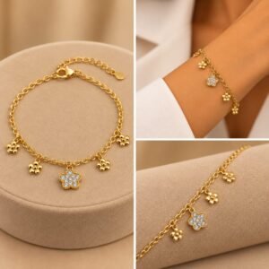 PULSEIRA 4 FLORES C/ FLOR CRAVEJADA