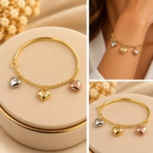BRACELETE MEIA CANA DE 3 CORAÇÕES